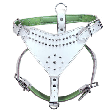 Large Leather Dog Harness Padded Genuine White Hilason